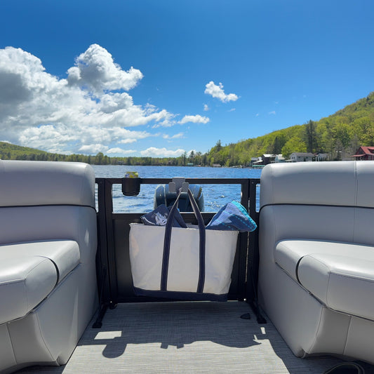 Multi-purposes utility hook hanging a bag on a pontoon boat